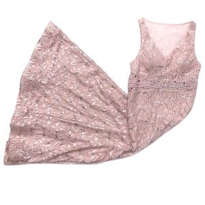 My Michelle Gown Sequined Floral Laced Beaded Bridal Formal Maxi Dress EUC 9